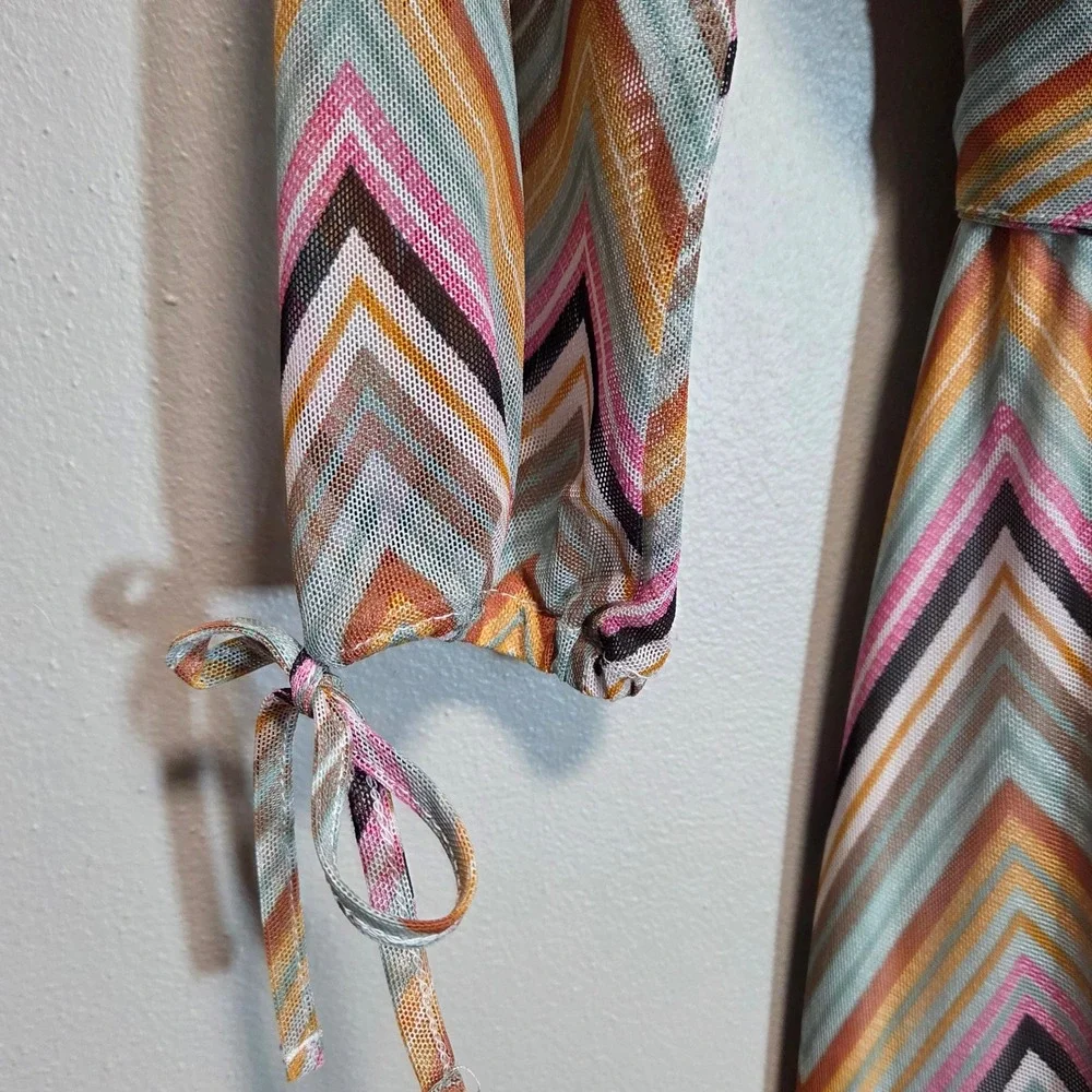 Allison Brittney Sheer Wrap Midi‎ Dress Flowy Retro Boho Festival Womens S